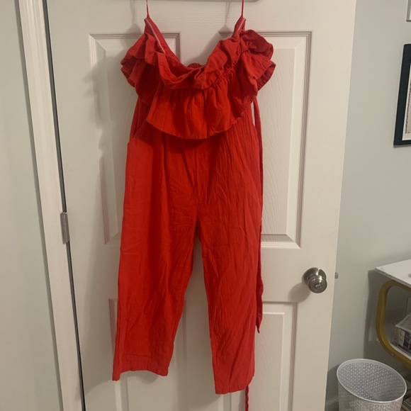 Red Ruffle Jumpsuit - Picture 2 of 8
